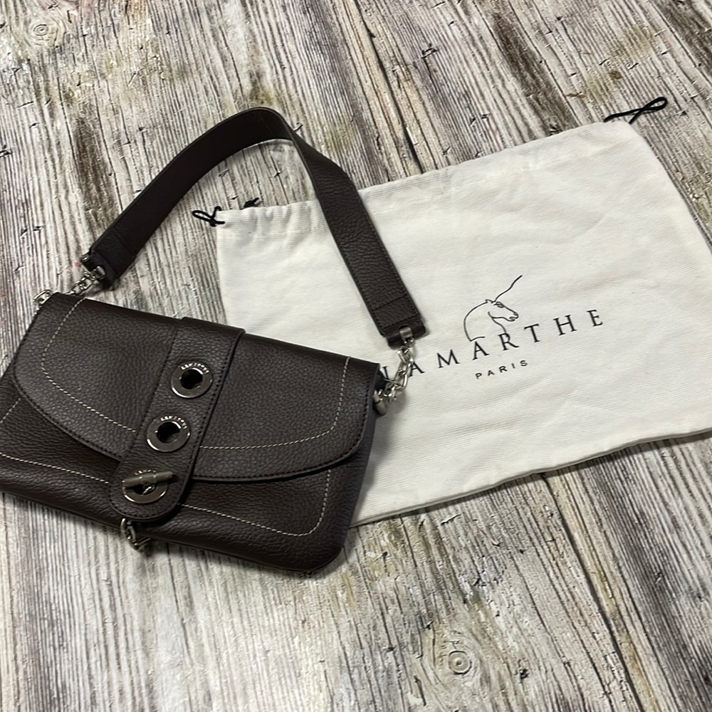 LaMarthe Paris Brown Leather Baguette Shape Bag and Dust Bag